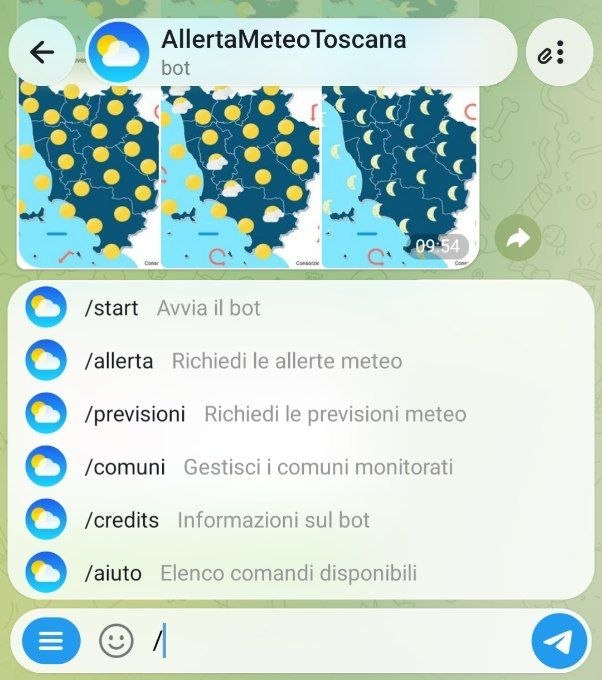 Tutti i comandi disponibili dal menu del bot